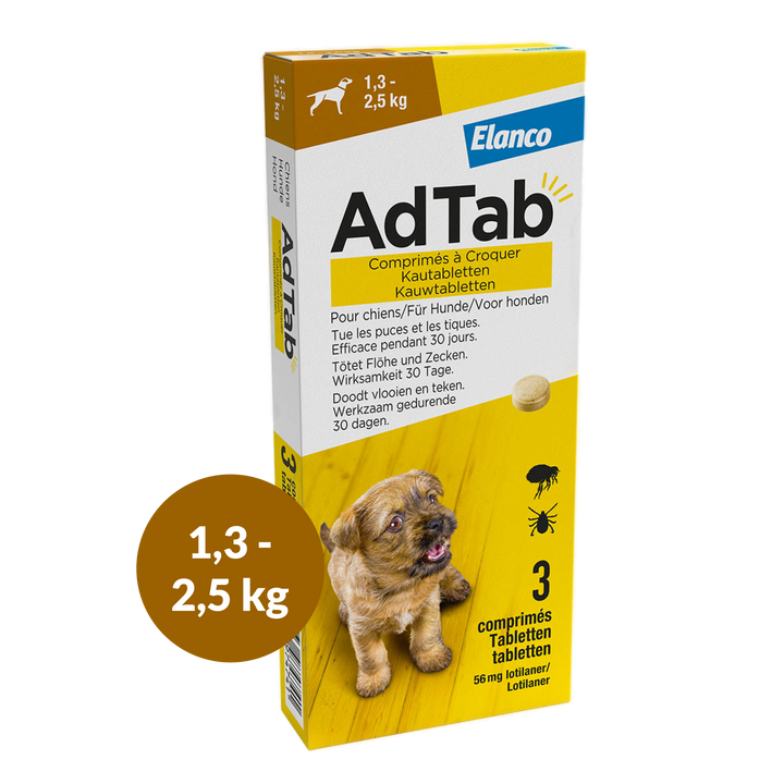 AdTab Hond Vlooi & Teek Kauwtabletten - 3 tabletten