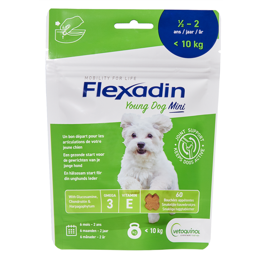 Flexadin Young Dog Mini 60 stuks voor honden lichter dan 10 kg