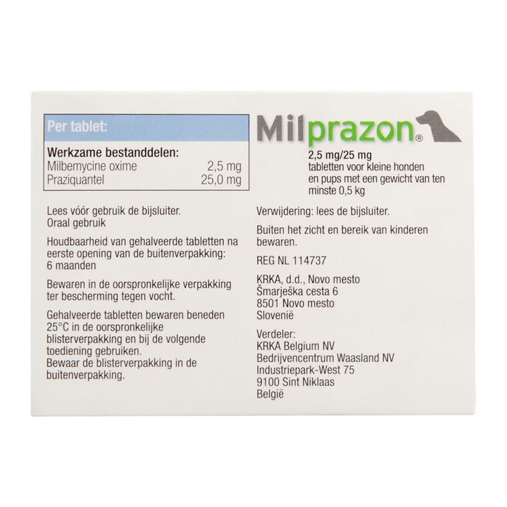 Milprazon voor kleine honden achterkant verpakking