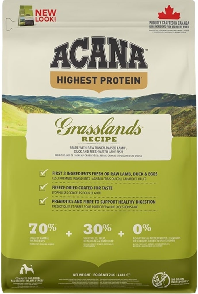 Acana HP Grasslands Hondenbrokken 2kg Voorkant Verpakking