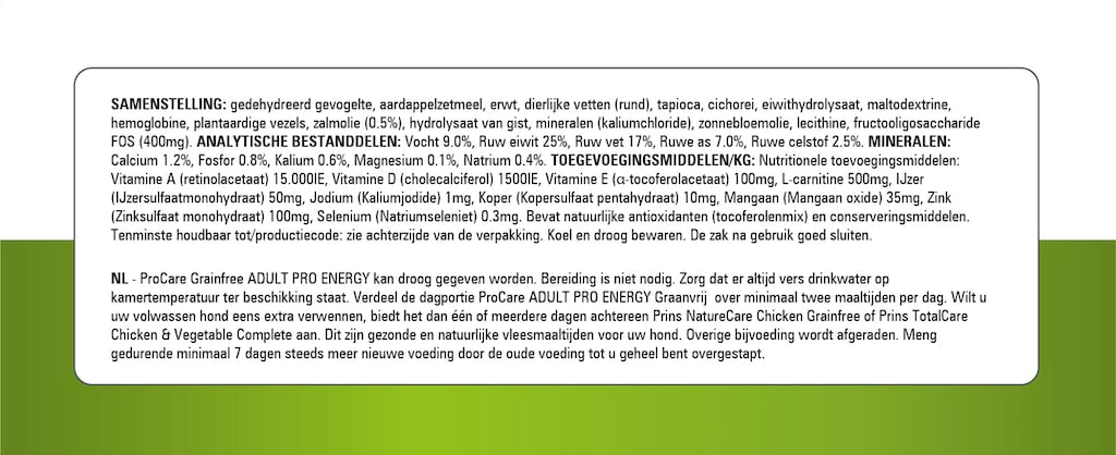 Prins ProCare Adult Pro Energy Hondenbrokken Samenstelling